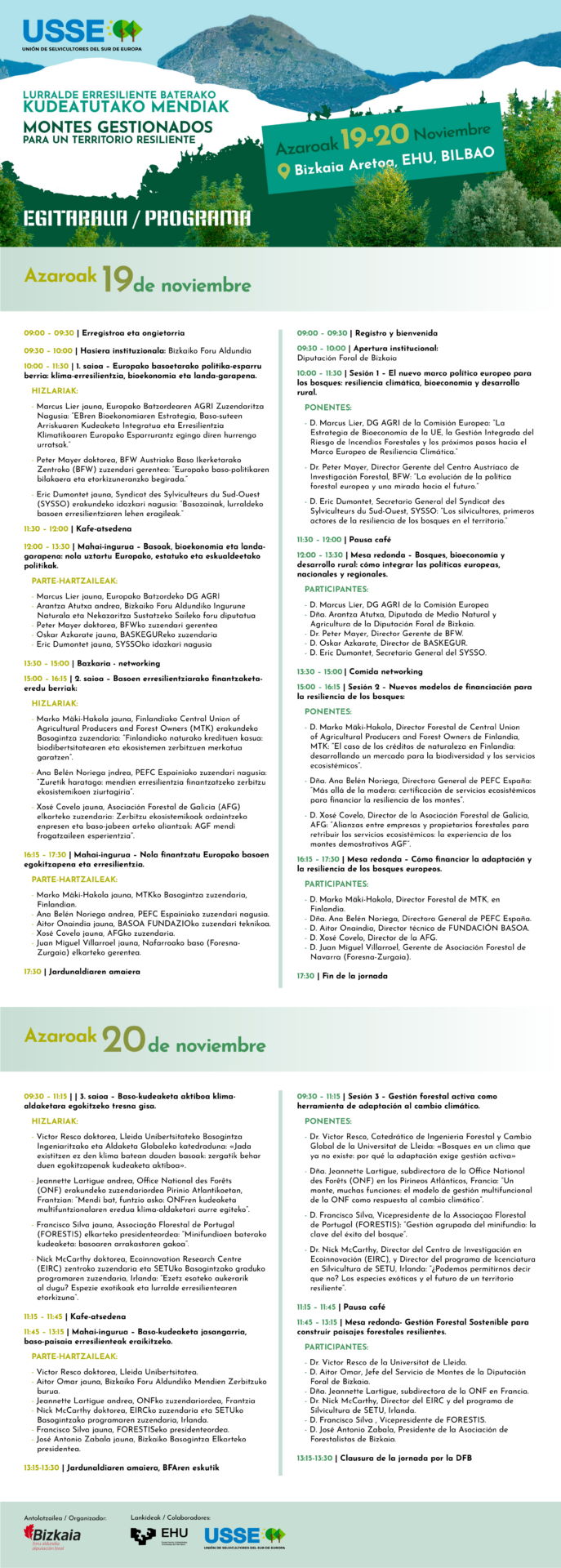 Programa oficial de la conferencia internacional «Montes gestionados para un territorio resiliente», 19 y 20 de noviembre de 2026.